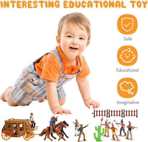 Playset, NUOBESTY Cowboys and Indians Plastic Figures Wild West Cowboys and Indians Models for Miniature Sandbox