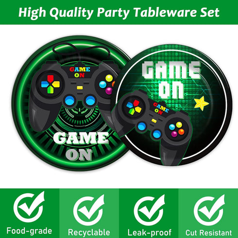 96 Pcs Video Game Plates and Napkins Party Supplies, Gaming Party Tableware Set for Kids Birthday
