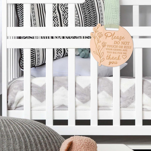 lasuroa Please Do Not Touch or Kiss Baby Sign, Wooden Round Baby Stroller Tag with Ribbon Please Dont Touch Sign No