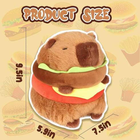 9.5 Inch CHDBLOCK Hamburger Capybara Plush Toy - Cute Capybara Stuffed Animal, Kawaii Capibara Plushie for Kids