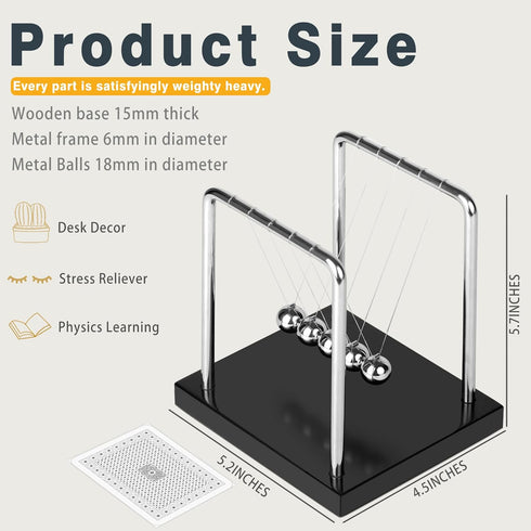 Newton's Cradle Balance Pendulum 5 Balls, Wooden Base Kinetic Toys for Kids and Adults, Office Desk Décor