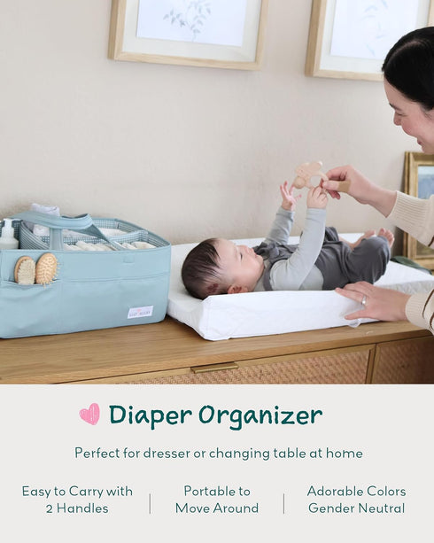 8 Lily Miles Baby Diaper Caddy Organizer, Wipeable Diaper Organizer Basket with Pockets for Newborn Essentials, Nursery