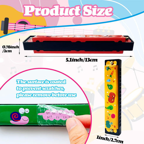 24 Row,16 Pcs Kids Harmonica,Cartoon Harmonica Toy with Double Holes Toddler Harmonicas for Beginners' Musical