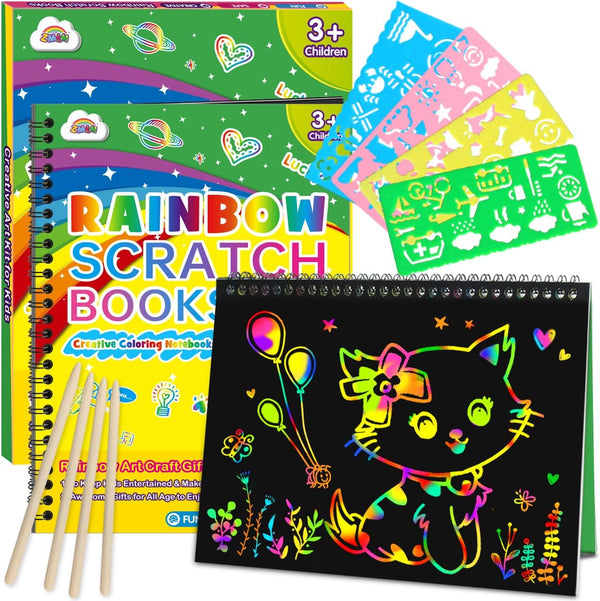 ZMLM Scratch Paper Art Craft: 2 Pack Rainbow Scratch Notebooks Easter Basket