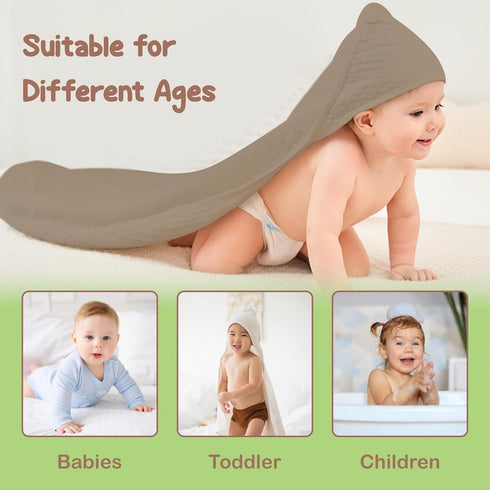 100% 32x32 Inch 2 Pack Organic Cotton Muslin Baby Hooded Towels Soft & Absorbent Hooded Baby Towels For Boys & Girls