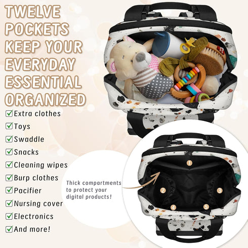 Eativisa Backpack-Multi-functional Terrazzo style Diaper Bag mother and baby bag Thermal compartment USB charging port