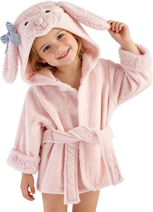 Ultra Absorbent Pink Dog Hooded Bathrobe for Girls - Terry Cotton