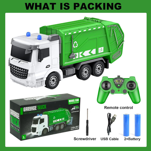 2.4Ghz Remote Control Garbage Truck Toys, 1/24 Scale RC Waste Management Truck for Boys Age 3-8