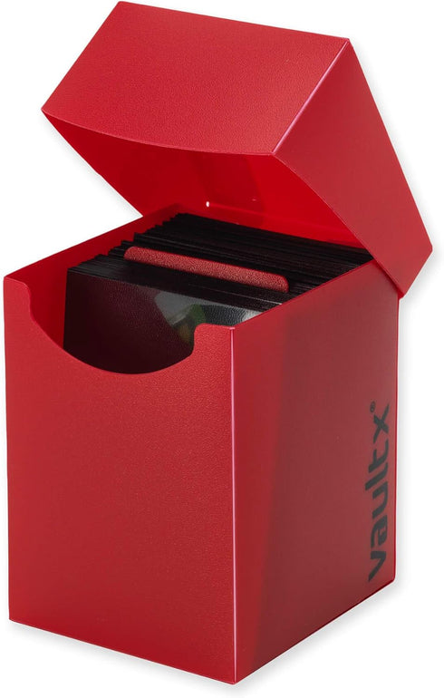 Vault X Trading Card Deck Box with 150 Black Card Sleeves, Fits 100+ Sleeved Cards, Storage Box for TCG (Red)