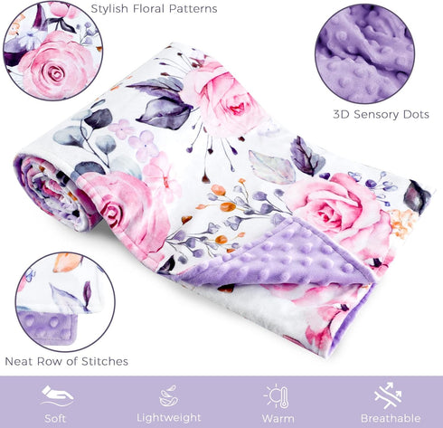 30'' x 40''Baby Blankets, Super Soft Floral Minky Toddler Newborn Blanket for Boys Girls, Dotted Backing, Double Layer, Crib Receiving Blanket for Nursery/Stroller/Toddler Bed/Baby Carseat by Pea Pod