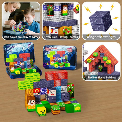 Voxifyx 48 Set Magnetic Building Blocks, Piece with Portable Iron Box, Kids Toys for STEM Learning, Children's Travel