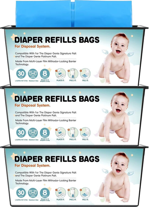 BATADAPTER 90 Bags Diaper Pail Refills Bags Compatible with Genie Easy Roll Signature