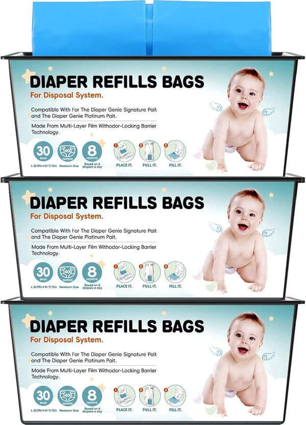 BATADAPTER 90 Bags Diaper Pail Refills Bags Compatible with Genie Easy Roll Signature