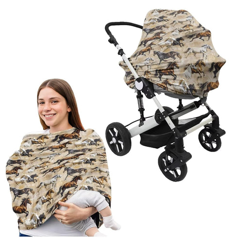 Sarogrorin 2PCS Running Horses Baby Car Seat Cover Stretchy Carrier Covers for Stroller/Shopping Cart Nursing Pillow