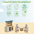 Set PlanToys Wooden Dining Room | Montessori Dollhouse Furniture with Table, Chairs, Cupboard and Shelf | Imaginative