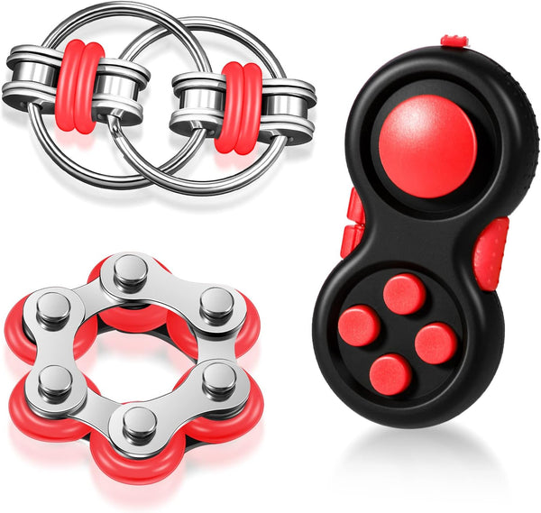 3 Pieces Handheld Mini Sensory Fidget Toy Set - Includes Roller Chain and Key Flippy Chain for Stress Relief