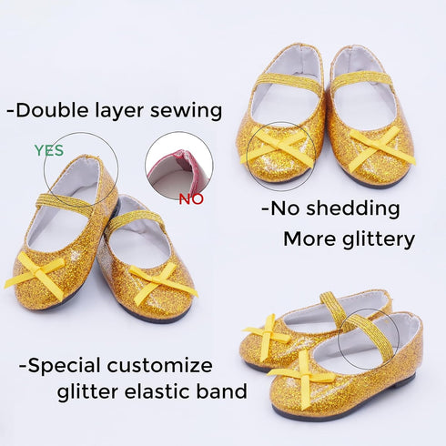 7 Pairs of Glitter Doll Shoes for 18 Inch Dolls, Sparkle Princess Accessories