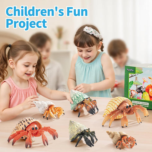 6PCS Hermit Crab Figurines Toys,Ocean Sea Animals Toys Figures, Realistic Soft Sea Creatures Toys for Kids Boys