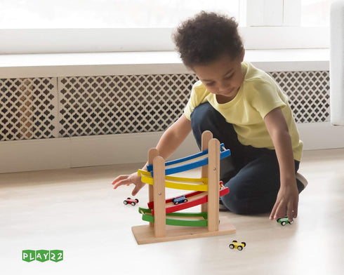 Play22 4 4 Set Wooden Car Ramps - Level Race Track With Toy Cars - My First Baby Toys - Toddler Car is A Great Gift