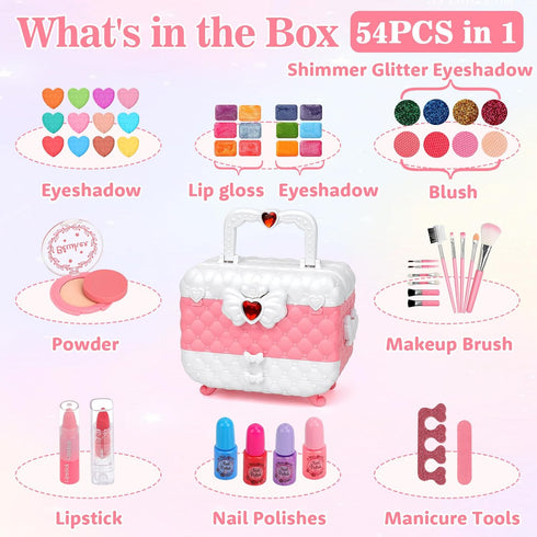Kids Makeup Kit for Girls, Real Washable Makeup Toys, Princess Birthday Gift, Makeup Vanities for Ages 4-9