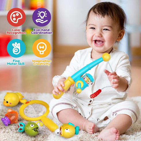 Baby Bath Toys for Kids Ages 1-3, Magnetic Fishing Games with Floating Bathtub Toys & Fishing Net for Toddlers