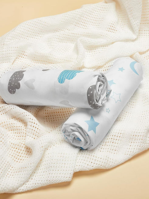 TILLYOU Baby Crib Sheets, 2 Pack Super Soft Toddler Bed Sheets for Standard Crib Mattress 28x52in, Blue Clouds and Stars