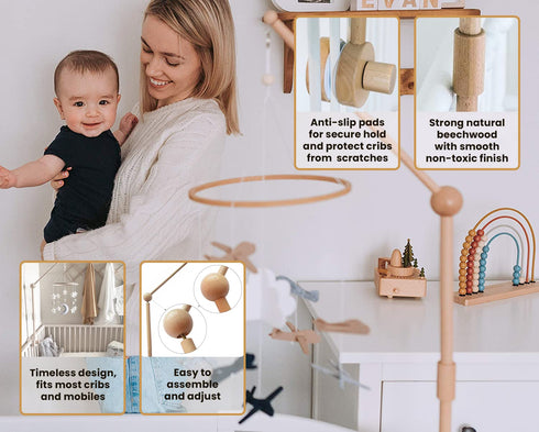 (31 inch, 100% Baby Crib Mobile Arm Wooden Holder - Baby Mobile Hanger for Crib Natural Beechwood) Strong Anti Slip