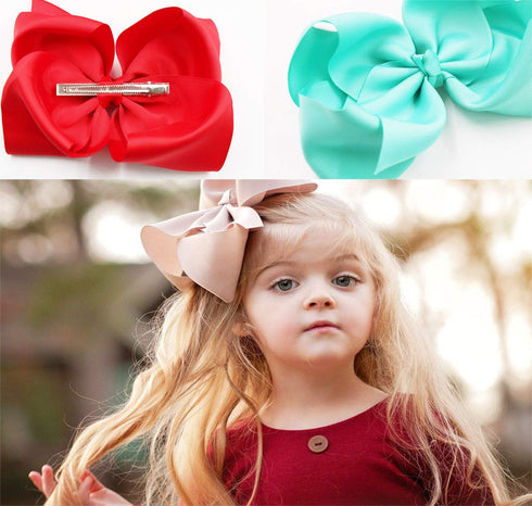 DeD 20 Pcs 8" Hair Bows Clips Boutique Grosgrain Ribbon Big Large Bows for Baby Girls Teens Kids