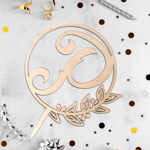 LINGTEER Personalized Wooden Cake Topper, Initial Letter P, Perfect for Birthday, Rustic Wedding, Anniversary Party