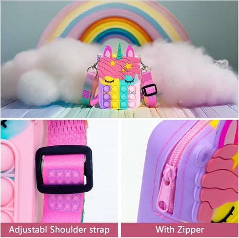 Civan Unicorn Pop It Purse Fidget Toy for Girls, Silicone Cartoon Bag for Kids, Sensory Popper Gift for Birthday