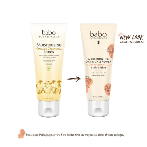 Babo Botanicals Moisturizing Oat & Calendula Body Lotion - Vegan, Lightly Scented, for Dry or Sensitive Skin, 1 or 2