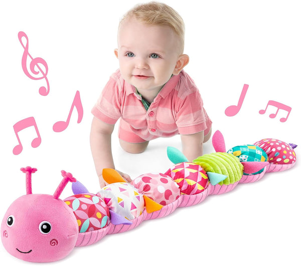 Baby Toys Musical Caterpillar - Soft Sensory Stuffed Animal Toys with Crinkle and Rattles, Pink