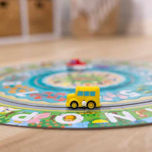 Melissa & Doug Round the Shore Tracks Cardboard Jigsaw Floor Puzzle - 48 Pieces with Wind-Up Vehicles for Boys and