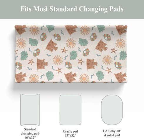 Summer 32''16'' Boho Beach Changing Pad Covers for Baby Girls Boys Retro Seaside Holiday Fitted Change Table Pad Covers