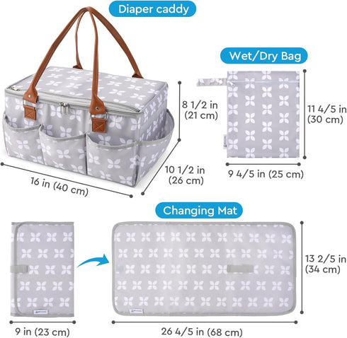 Moteph Diaper Caddy with Changing Mat, Large Baby Diaper Caddy Organizer with Lid, Portable Organizer Basket for Baby