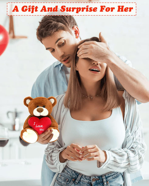 10'' I Love You! Teddy Bear with Red Heart, Soft Plush Doll Stuffed Animal Gifts for Her/Girlfriend Mom Kids (Brown)