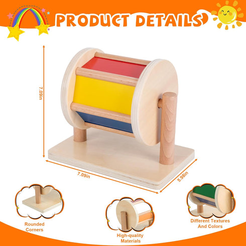 Montessori Baby Toys Play Kit with Mirror, Peekaboo Knob Puzzle, Spinning Drum, and Rainbow Fabric Ball for 6-12 Months