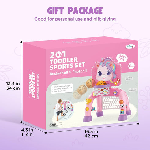 1 2 3 Liberry Toddler Basketball Hoop & Soccer Goal for Year Old Girls Boys, Kids Sports Toy with Lights Sounds Music