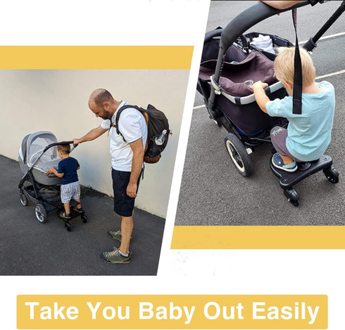 Universal Stroller Board, Buggy Board Rider with Detachable Seat, Suitable for Most Strollers, Holds 55lbs
