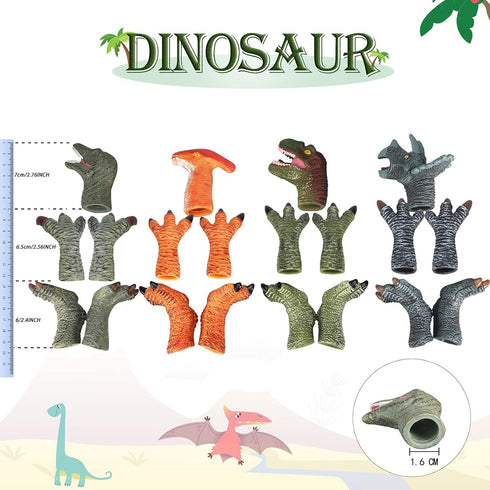 Dinosaur Toys Figure Set - Rubber Dinosaur Finger Puppets with Heads, Paws, and Feet, Bath Toys for Kids, 20pcs Finger
