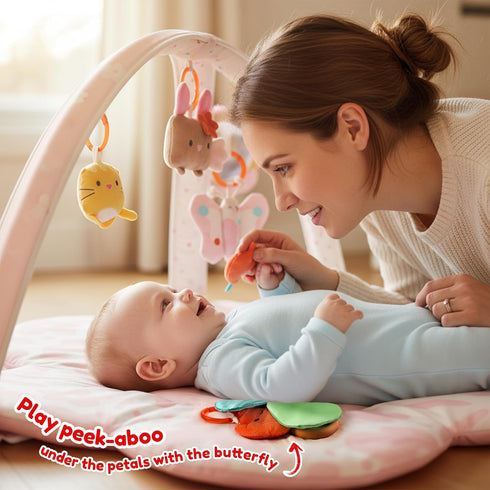 Tummy 6 Baby Play Gym & Activity Mat with Light-up Musical Arch, Washable Time Mat with Detachable Sensory Toys