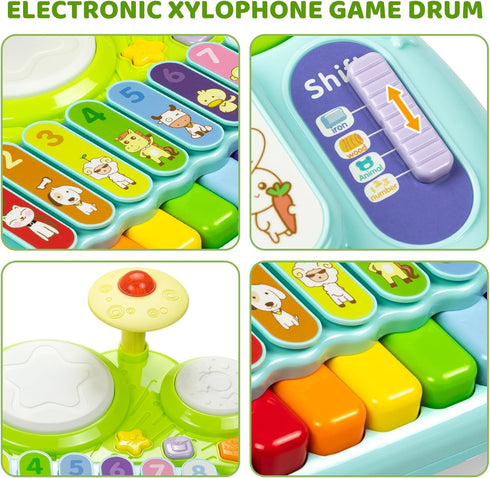 Marstone Musical Toys for Toddlers 1-3, Baby Piano Keyboard for 1 Year Old, Xylophone Drum Set Music Toys with Lights