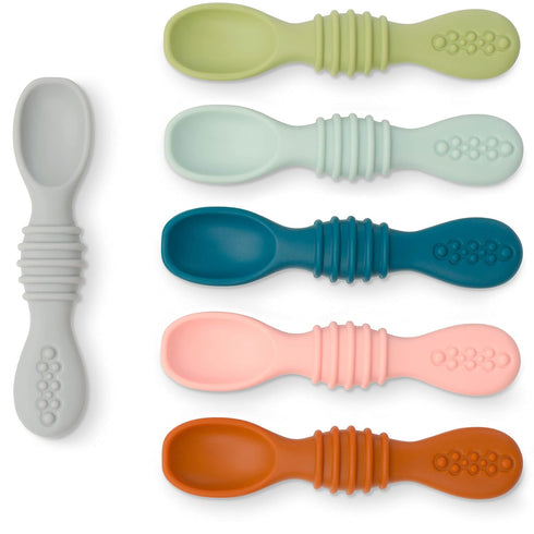 Simka Rose Silicone Baby Spoons Self Feeding (6 Pack)- First Stage Infant