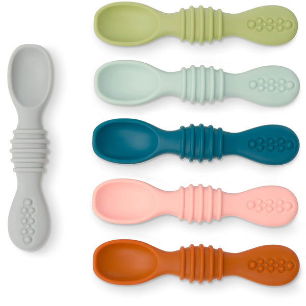 Simka Rose Silicone Baby Spoons Self Feeding (6 Pack)- First Stage Infant