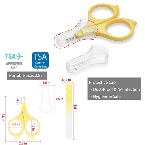 PAFASON Baby Nail Scissors and Glass Nail File Set, Round Tip Safety, Stainless Steel, Ideal Shower Gift for Infants