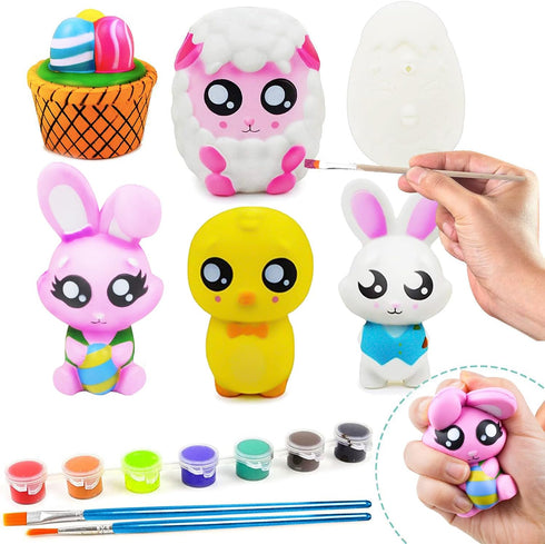 JOYIN 6 Pcs Easter Squishy Toy Coloring Craft Kit Easter DIY Paint