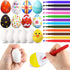 24 Pcs DIY Easter Eggs for Kids with 12 Color Markers, White Squeeze Creamy Slow Rising Balls