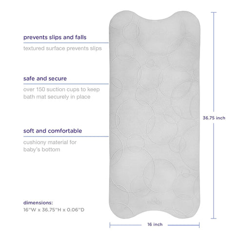 Ubbi Cushioned Non-Slip Bath Mat for Baby, Gray, with Powerful Suction Cups for Bathtub Time Essentials