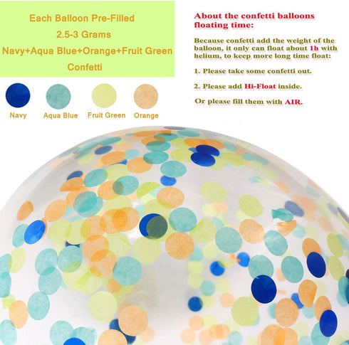 40 Pack Dinosaur Balloons, 12 Inch Orange Light Blue Fruit Green Latex with Confetti for Baby Shower Party
