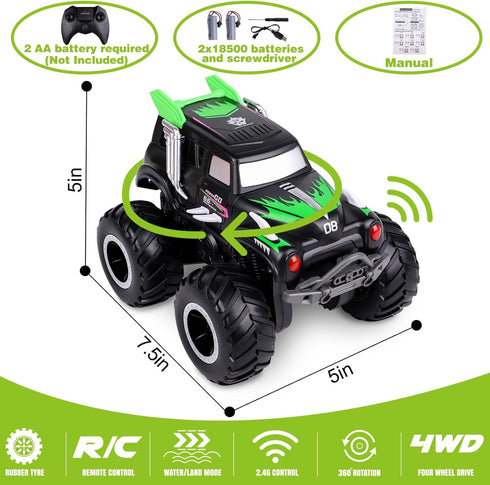 1/20 4WD 8-12 Amphibious Remote Control Cars, Stunt RC Rock Crawler Monster Truck Toy with Two Alternative Rechargeable